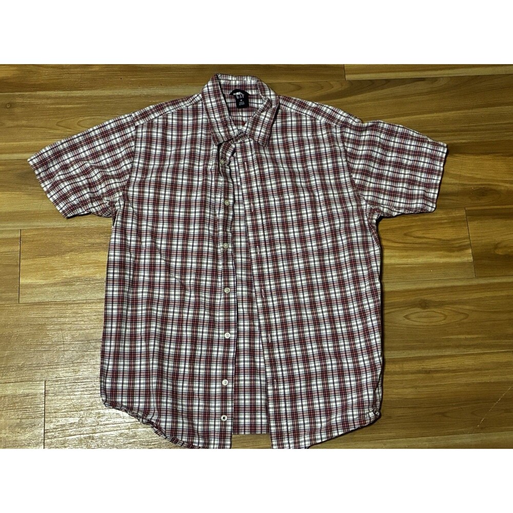 GAP Men’s Plaid Button Up Shirt Medium Short Sleeve Red Blue Check Casual
